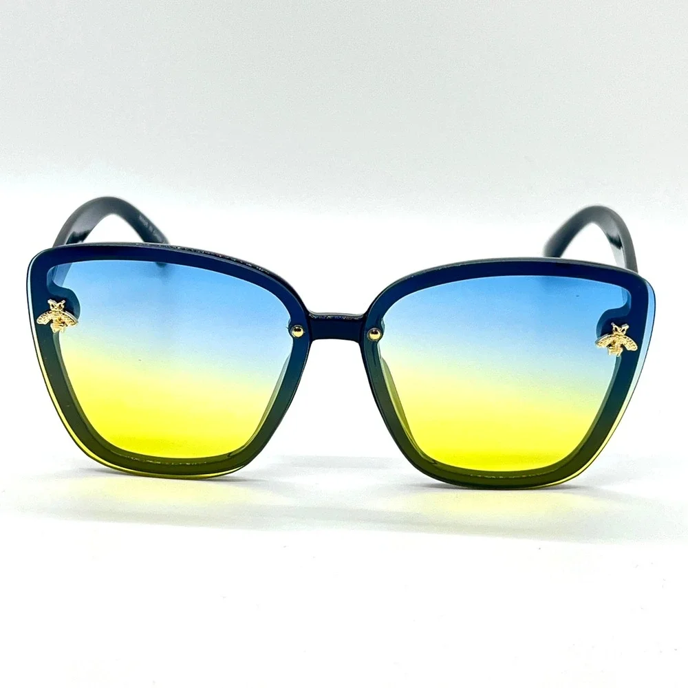 Bee Sunglasses Women Fashion Shades Blue Yellow Lens Designer Style Luxury Gafas